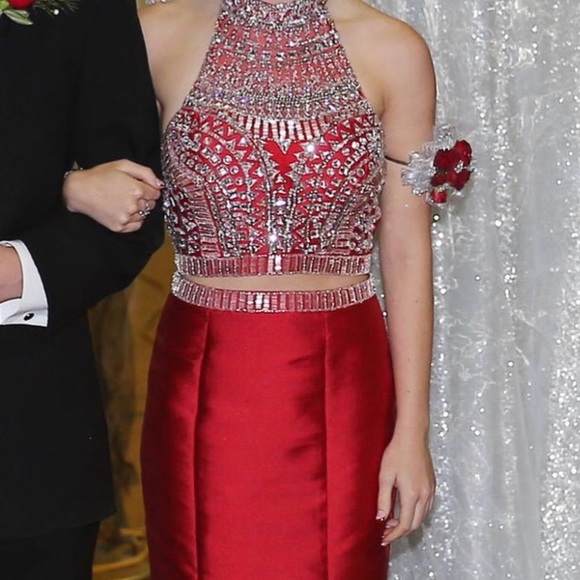 Rachel Allan red two piece mermaid prom dress. - Picture 1 of 8